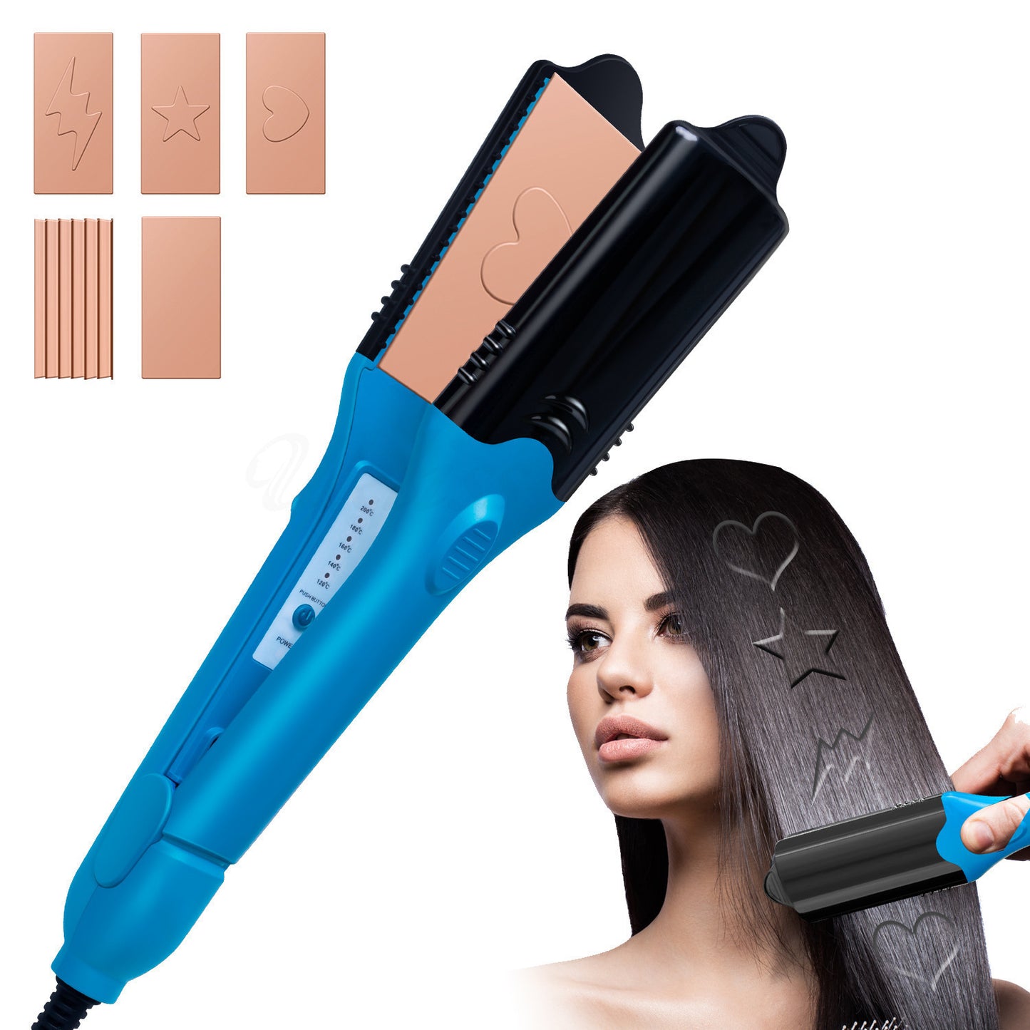 New 3D Pattern Straight Comb Love Star Creative Multifunctional Splint Hair Curler And Straightener Dual-use Perm Hair Curler