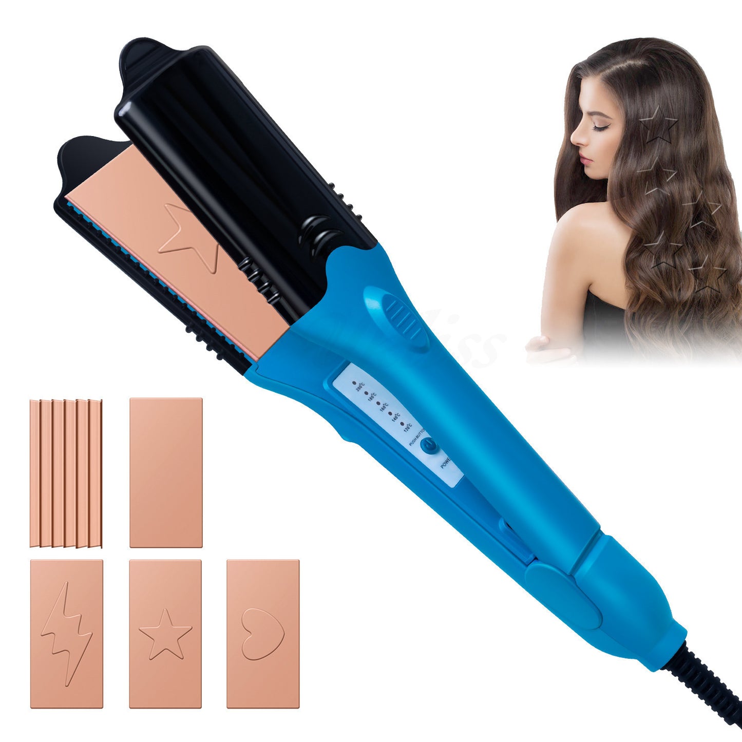 New 3D Pattern Straight Comb Love Star Creative Multifunctional Splint Hair Curler And Straightener Dual-use Perm Hair Curler