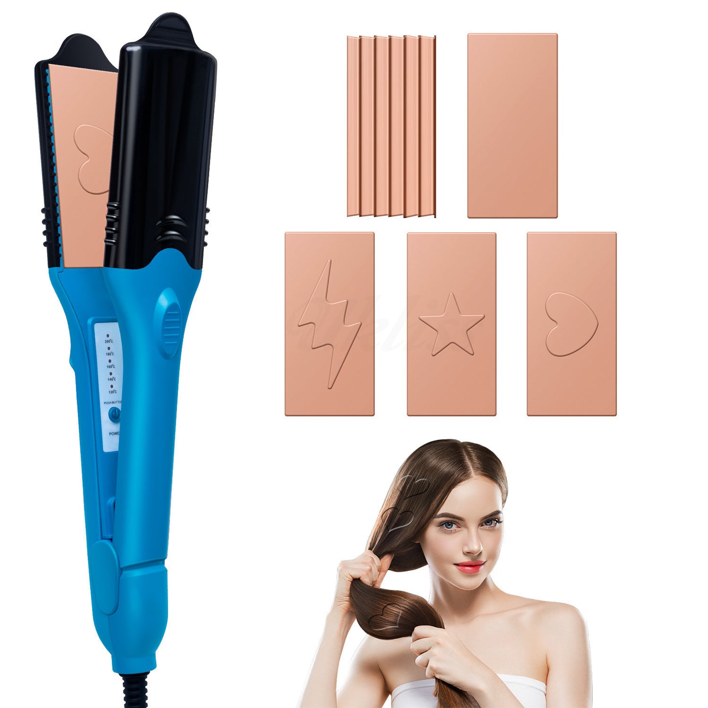 New 3D Pattern Straight Comb Love Star Creative Multifunctional Splint Hair Curler And Straightener Dual-use Perm Hair Curler